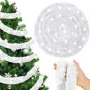 Jutom 50 Ft Christmas Tree Decoration Fur Garland LED Lighted White Faux Ribbon Trim Artificial Furry Stripe Roll Garland for Xmas Holiday Winter Indoor and Outdoor Decoration