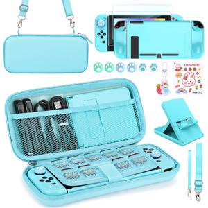 Younik Switch Accessories Bundle, 17 in 1 Blue Switch Accessories Kit for Girls Include Switch Carrying Case, Adjustable Stand, Protective Case for Switch Console & J-Con(Blue)