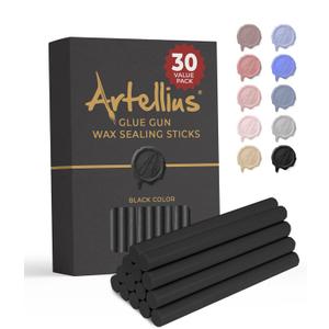Artellius Wax Seal Sticks - 30-Pack 4-Inch x 0.3-Inch Black - Use with Glue Guns & Candles - Bulk Craft Sticks for Wax Seal Stamps & Envelopes