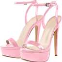 Platform Stiletto High Heels for Women, Round Open Toe Ankle Strap Sexy Heeled Sandals for Wedding Party Dress, Size 7