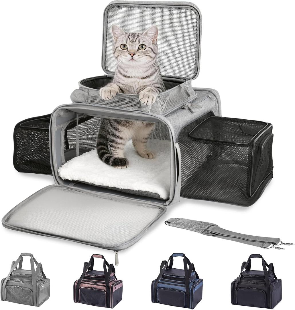 Cat Carrier Soft Sided, Expandable Pet Carrier for Medium Small Pets, Collapsible Travel Carrier with Hard Shell, 360 Panoramic Mesh