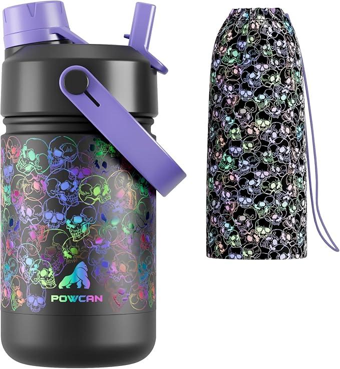 18 oz Insulated Water Bottle for Kids: Glow-in-the-Dark, 2-in-1 Straw Spout Lid, Leakproof, BPA-Free, Keep Cold 24H, Stainless Steel Cup with Carrier Bag for Party, Holiday, Gift (Luminous Souls)