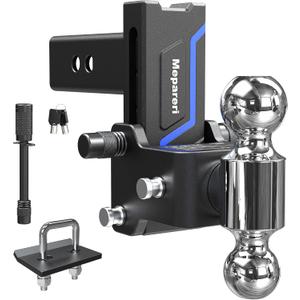 2.5 Inch Drop Hitch, Heavy Duty Adjustable Trailer Hitch Fits 2.5" Receiver, Dual Ball (2" x 2-5/16"), 5" Drop, 18,000 lbs Tow Hitch with Dual Locking Pins, Stowable Design