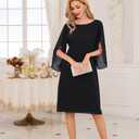 GRACE KARIN Womens Formal Wedding Guest Dress 2026 Chiffon Cocktail Dress Mother of the Bride Dresses Midi Fashion Clothing, Black, 12