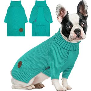 cyeollo Fleece Dog Sweaters for Medium Dogs Male, Stretchy Warm Turtleneck Doggy Clothes for Fall Winter Pullover Doggie Jacket Thermal Knit Pet Apparel with Sleeves, Aqua Green XL