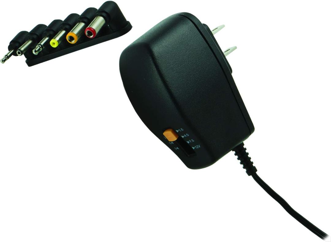 UltraPro Universal Power Supply 3V 4.5V 5V 6V 7.5V 9V 12V Adjustable Variable AC/DC Adapter up to 300mA with 6 Universal Adapter Plug Tips, Battery Eliminator, ETL Listed, 34668
