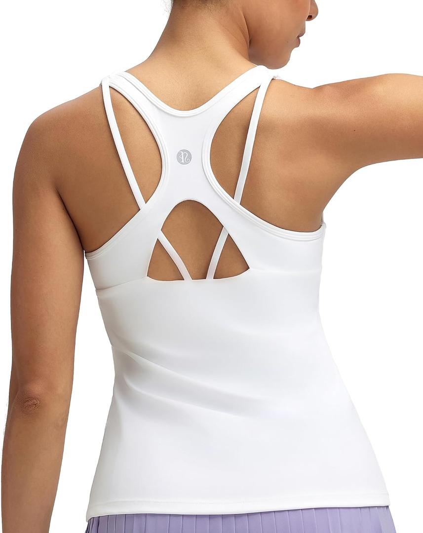 RUNNING GIRL Tank Tops with Built in Bras,Workout Racerback Tank Tops for Women Athletic Yoga Top (White, XL)