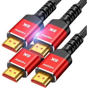 HDMI Cables 3.3FT/1M 2-Pack, Highwings (Certified HDMI 2.1) 10K 8K@60Hz 4K@120Hz 48Gbps HDMI Cord, Ultra High Speed Picture Quality Performance Cable, Braided, HDCP 2.2&2.3, eARC, Ease of Installation (Red)