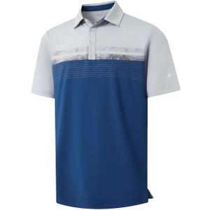 Rouen Polo Shirts for Men Quick Dry Regular Fit Casual Color Block Chest Print Active Short Sleeve Collared Mens Golf Shirt (XXXL)