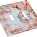 Decorative Switch Plate Covers Orange Pink Ombre Floral Butterfly Lake Water Reflection 2 Gang Wall Plate Double Toggle Light Switch Cover Plate Electric Dual Device Electrical Faceplate (2-Gang Toggle / 5 x 4.9 IN)