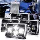 DOT Approved 4x6 LED Headlights 4PCS 65W Hi/Low Sealed Beam H6545 Rectangular Projector Headlamp Replace H4651 H4652 H4656 H4666 for Kenworth T600 T800 W900 Peterbilt 378 379 Truck