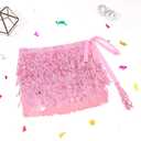 REETAN Fringe Sequin Skirt Belly Dance Sparkly Tassel Skirts for Women (Pink)