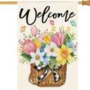 AVOIN colorlife Spring House Flag 28x40 Inch Double Sided Outside, Floral Welcome Yard Outdoor Flag