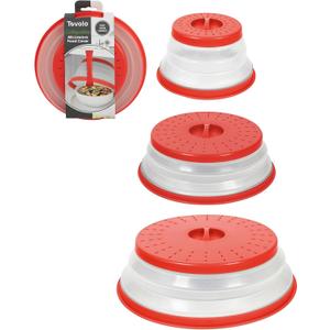 Tovolo Microwave Splatter Cover for Food, 3-Pack (Candy Apple Red) - Collapsible & Vented Silicone Splatter Guard Lid - Microwave Plate & Dish Cover with Handle - BPA-Free Kitchen Gadget for Meal Prep