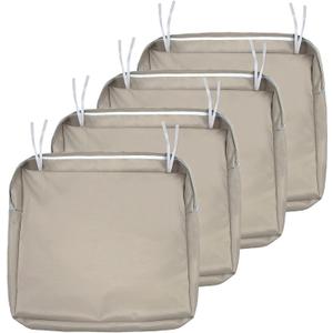 NettyPro Outdoor Cushion Slipcovers Waterproof 4 Pack Patio Chair Seat Cushion Covers with Zipper and Tie, 20 x 18 x 4 Inch, Replacement Cover Only, Khaki
