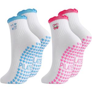 Jspupifip 2/4/5 Pairs Womens Embroidery Non Slip Pilates Yoga Socks | Cute Grippy Crew Socks Offered Fit Barre Workout Hospital Indoor Barefoot Daily Activities For Ladies