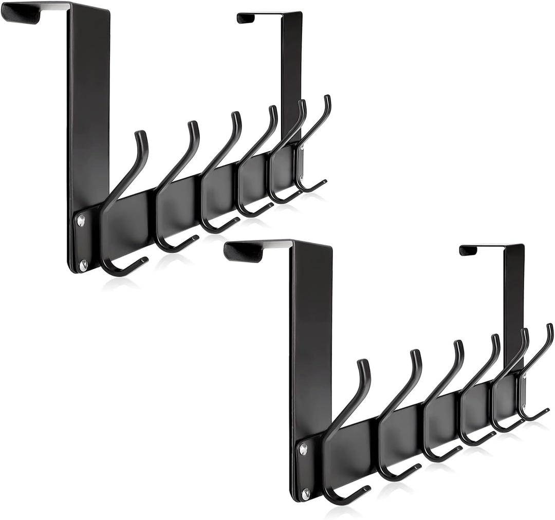 2Pack Foldable Over The Door Hanger, No Assembly Required Door Hanger Hook, Sturdy Over The Door Coat Rack, Over The Door Hooks for Hanging Clothes, Towels, Hats, Matte Black