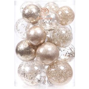 Sea Team Christmas Baubles Set Clear Plastic Shatterproof Multi-Size Decorative Christmas Baubles with Stuffed Delicate Decorations (25 Pieces, Champagne)