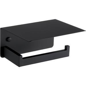 Angle Simple Toilet Paper Holder with Shelf Matte Black, 304 Stainless Steel Lavatory Tissue Roll Holder for Wall (Single Rod)