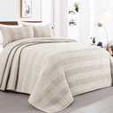 HOMBYS 128x120 Seersucker Patchwork Oversized King Quilt Set, Lightweight Plaid Bedspread Coverlet Set, All Season Bohemian Home Bedding Decor with 2 Pillow Shams, Beige, Oversized King Plus-128" X 120"