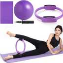 Tsikavo Pilates Ring, Pilates Ring Circle and Ball Set, 12 Inch Magic Circle Pilates Ring,9 Inch Small Exercise Ball,Resistance Bands Set, Home Pilates Equipment for Women (Purple)