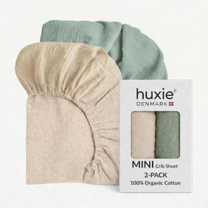 Mini Crib Sheets - Organic Cotton Muslin Fitted Crib Sheet Fitted for Pack and Play - Ultra-Soft and Breathable Crib Sheets for Boys and Girls (Mini Fog/Roman Green)