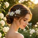 4Pcs Bridal Flower Hair Vine, Handmade Silver Wire Floral Headband with Crystal & Pearl, Wedding Hair Accessories for Bride Bridesmaid Prom Party Hairstyle