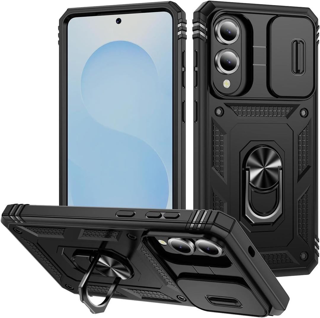 3 x Lunivop Compatible with Samsung Galaxy s25 Edge Case 360Metal Rotated Ring Holder Magnetic KickstandCamera Protection Military - Grade Heavy Duty for Galaxy s25 Edge Case 2025 Black