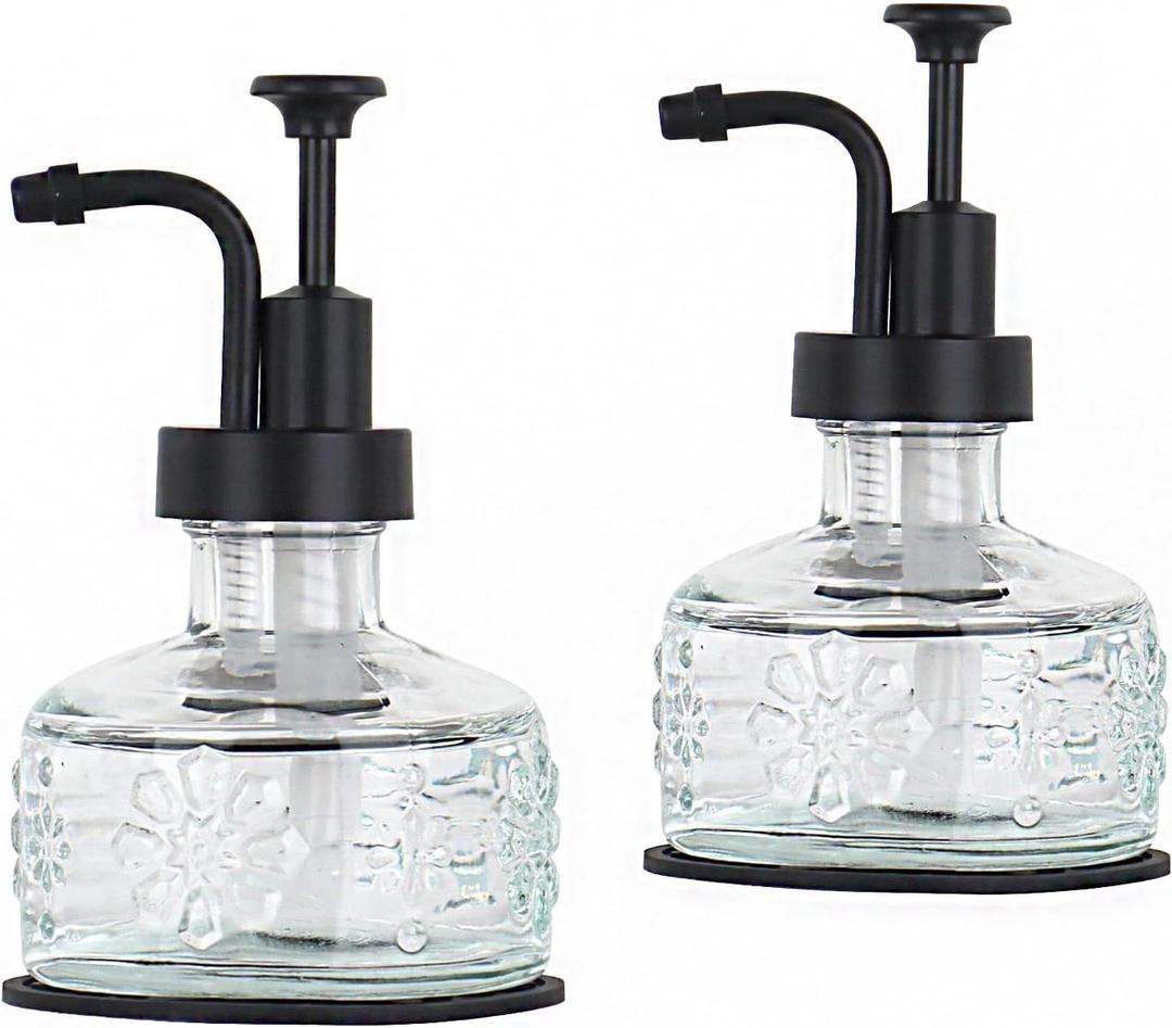 2 Pack Glass Kitchen Soap Dispenser Bathroom, Refillable Liquid Modern Soap Dispenser for Hand Soap, Lotion Dispensers Bottle - Home, Commercial Countertop Decor, (Clear)