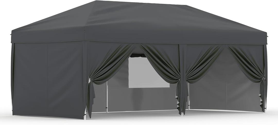 10x20 Pop Up Canopy Tent Outdoor Canopy with 6 Removable Sidewalls One-Person Set Up Heavy Duty Commercial Instant Tent Shelter-Gray