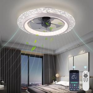 KINDLOV Modern Ceiling Fans with Lights, 19.7" Flush Mount Ceiling Fan with Dimmable Light and Remote,6-Speed Wind for Bedroom,Living Room,Low Profile Ceiling Fan with Light,White