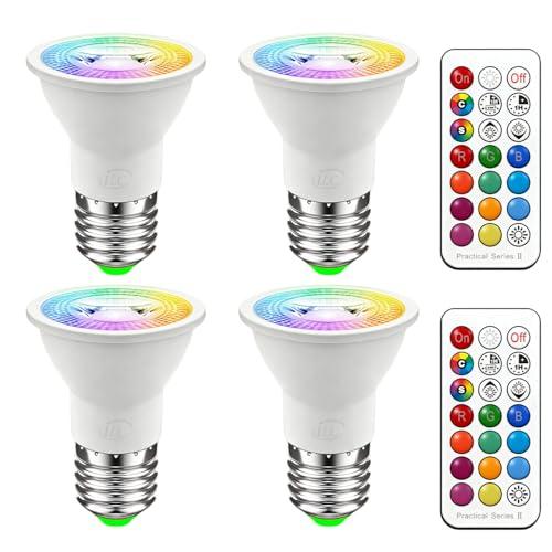 ILC Par16 LED Light Bulbs 40 Watt Equivalent Color Changing E26 Screw 45°, 12 Colors Dimmable Daylight White 5000K RGB LED Spot Light Bulb with 5W Remote Control,(Pack of 4)