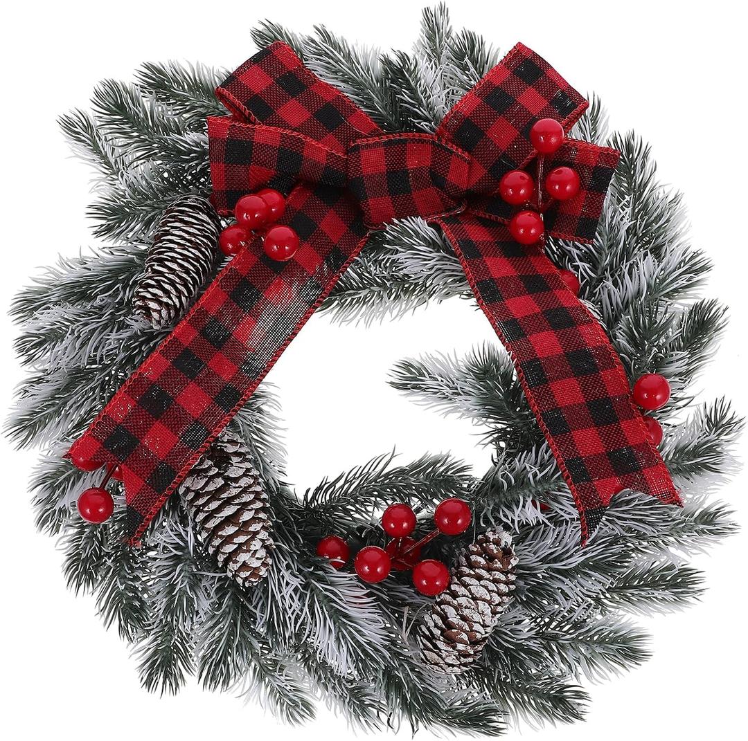 Christmas Wreath, 11.8Inch Christmas Wreath for Front Door with Pine Cones, Berry Clusters, Frosted Branches - Artificial Door Wreath for Wall, Window, Porch, Indoor, Outdoor Decor