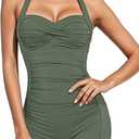 One Piece Swimsuit for Women 2024 Sexy Tummy Control Halter Slimming Ruched Push Up Women Swimsuit, Size 3XL