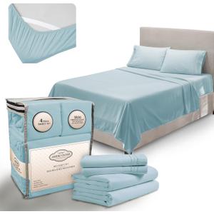 Twin Sheets Set - Luxury Hotel Bed Sheets - Soft Cooling Sheets with Elastic Corner Straps - Deep Pockets Microfiber Bedsheet - Bedding Sheets & Pillowcases -3 PC (Twin Size, Light Blue)