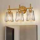 Crystal Bathroom Light Fixtures Over Mirror, Gold 3-Light Bathroom Vanity Lights Over Mirror Modern Wall Lighting Sconces with Ceramic E26 Base (Bulbs Not Include)