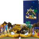 2 x Magic Ants 3D Pop-Up Nativity Christmas Card with Holy Family, Angels, Shepherds, Wise Men, Animals, Starry Night, Palm Trees, Religious Holiday Greeting Card