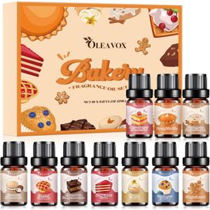 Bakery Essential Oils Set,Premium Fragrance Oil for Diffusers, Scents for Candle & Soap Making, Pumpkin Pie, Cream Vanilla, Gingerbread,Cinnamon Sugar Donut and Cake More 10x5ml,Aromatherapy Oils