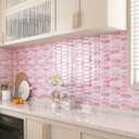 ReWallpaper 17-Sheet Peel and Stick Tile Backsplash Self Adhesive Wall Tiles for Bathroom Waterproof Pink Marble Long Hexagon Stick on Backsplash for Kitchen RV Laundry Room Easy to Install 12x12 inch