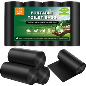 100 Portable Toilet Bags Thick Biodegradable Camping Toilet Bags for Portable Potty, 8 Gal Compost Toilet Waste Bag for 5 Gallon Bucket Toilet Seat Adults Outdoor, 1.1 Mil