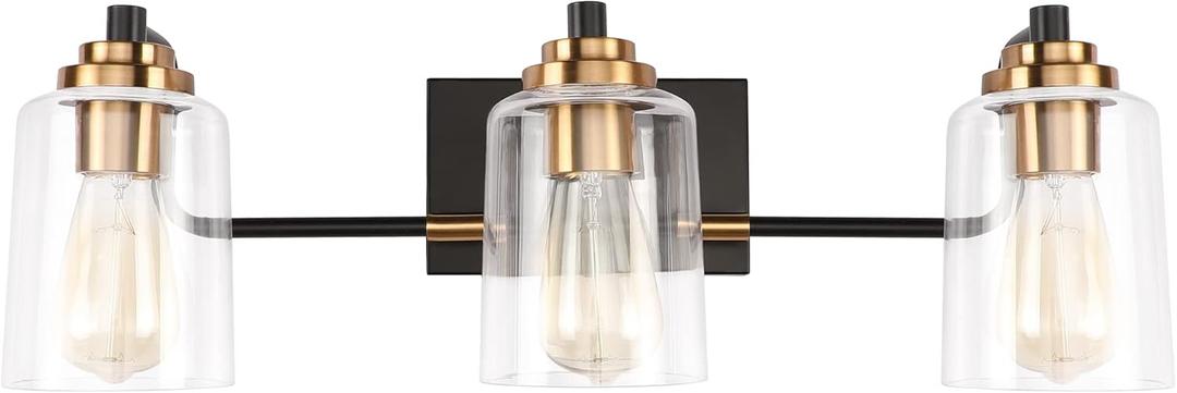 SOLFART Bathroom Light Fixtures 3-Light Vintage Bathroom Vanity Light Over Mirror Wall Sconces in Black Brass Vanity Lights for Bath(Brass)