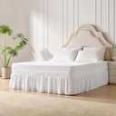 MIYE Wrap Around Ruffled Lace Bed Skirt, Elastic Dust Ruffle with Adjustable Belts, Easy to Put On, Bed Frame Cover, Machine Washable (Wavy/White, King/Queen-15 Drop)