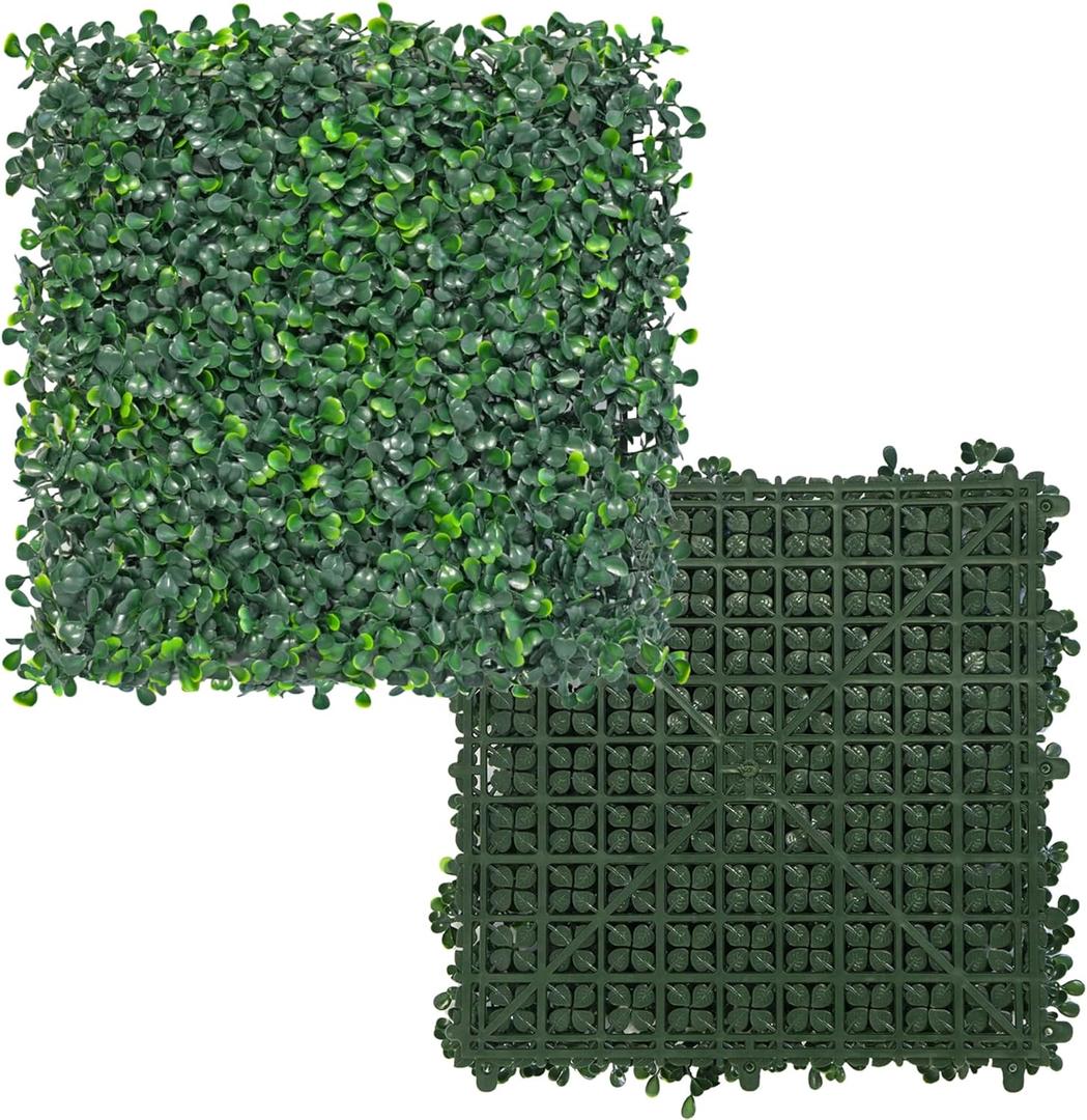 10x10Inch 12Pcs Grass Wall Panels, UV-Anti Boxwood Greenery Hedge, Odorless Artificial Fake Grass Backdrop Indoor Outdoor Privacy, Birthday Wedding Decor, 8.3 SQ FT, Milan