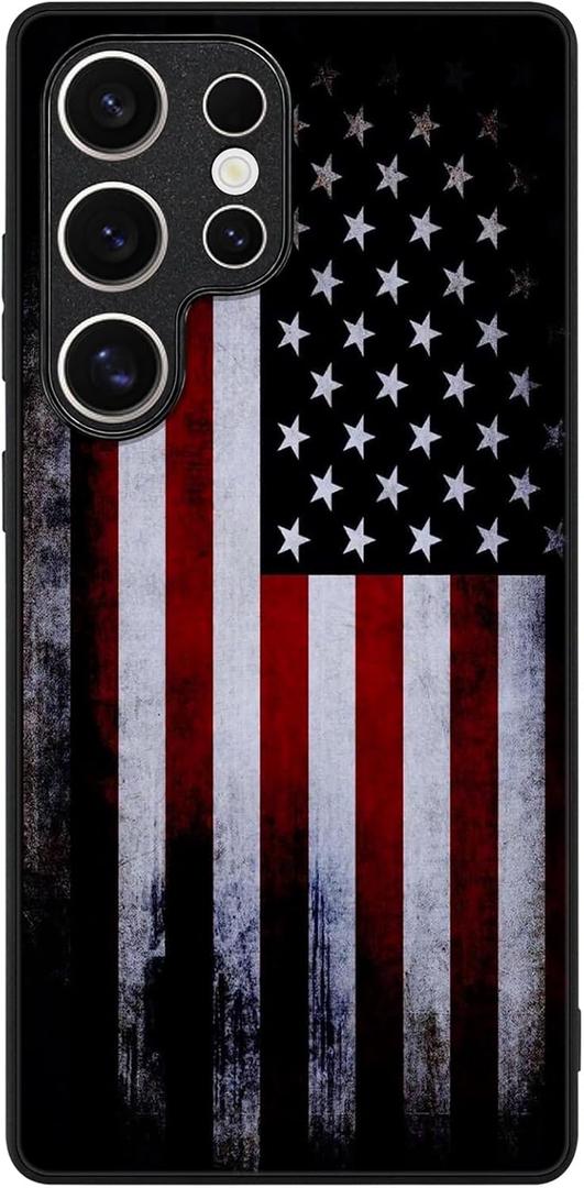 Compatible with Samsung Galaxy S25 Ultra Case American Flag Pattern Military-Grade Drop Protection Non-Slip Sides Anti-Scratch Back Shockproof Lightweight Slim Case for Samsung Galaxy S25 Ultra