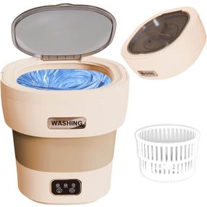 Portable Mini Washing Machine, 18L Portable Mini Washing Machine, Collapsible Washer with Dryer, Small Foldable Laundry Washer, Apartment, RV, Socks, Baby Clothes, Underwear (Brown)