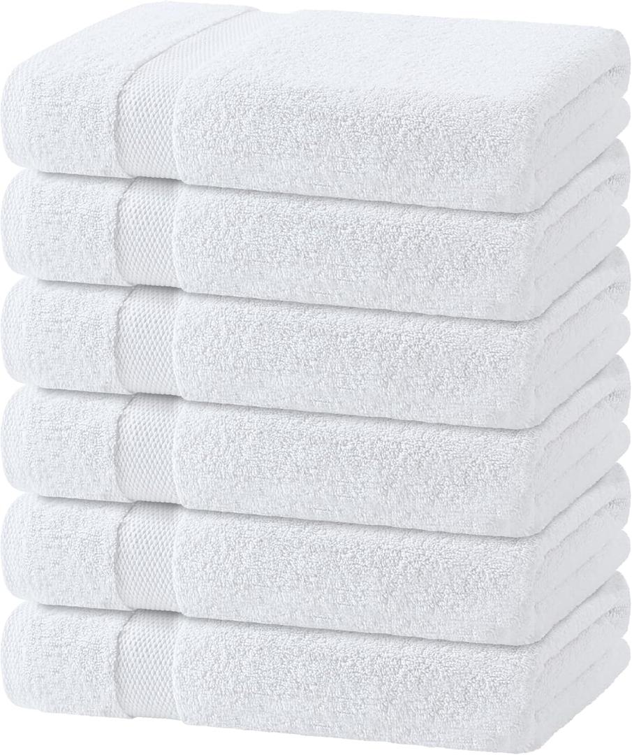 Wealuxe White Bath Towels 24x50 Inch, 6 Pack - Extra Absorbent Cotton Towel Set for Bathroom