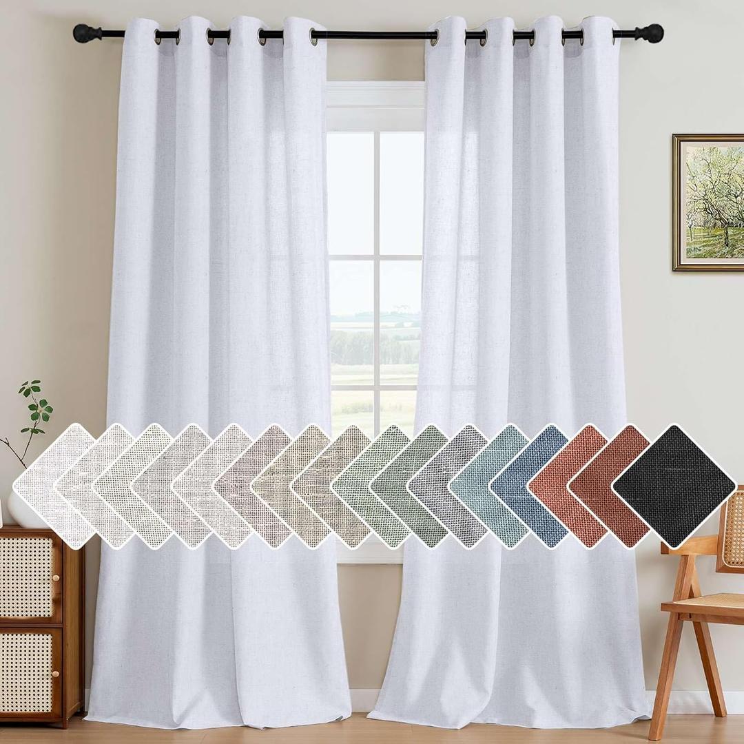 H.VERSAILTEX Living Room Linen Semi Sheer Curtains Nickel Grommet Curtains Privacy Added Energy Saving Light Filtering Window Treatments Draperies for Bedroom, Bright White, 2 Panels, 52 x 84 - Inch