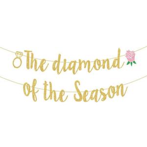 Cheereveal Tea Party Bridal Shower Decorations, The Diamond of The Season Banner Gold Glittering for High Tea Supplies, Garden Bridal Shower Metallic Paper Party Decorationsfor Girls Women