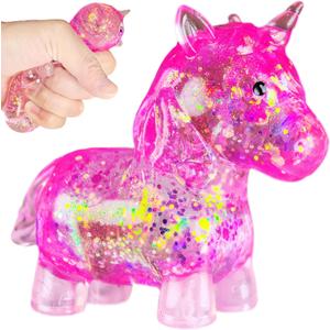Pink Unicorn Squishy Stress Sugar Ball Squeeze Fidget Toys for Kids and Adults, Kawaii Unicorn Sugar Ball Squishies, Animal Sensory Stress Toys for Surprise Gift, Theme Party Favors for Kids