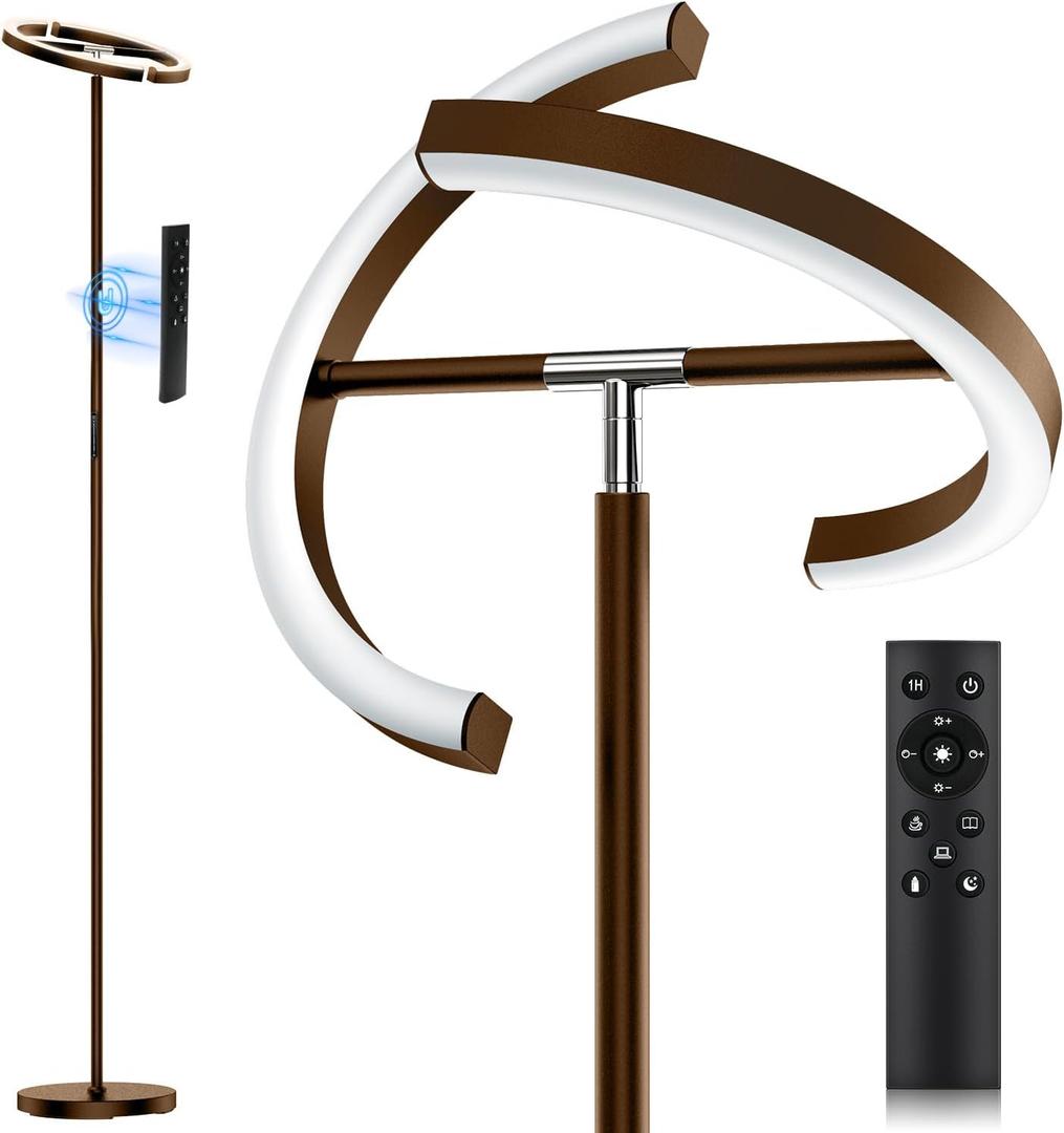 Brown Floor Lamp, Modern Stepless Dimmable Standing Lamp with Remote Control, 22W 3000-6000K LED Rotatable Floor Light Uplighter Stand up Lamp Tall Lamp for Living Room Bedroom Office